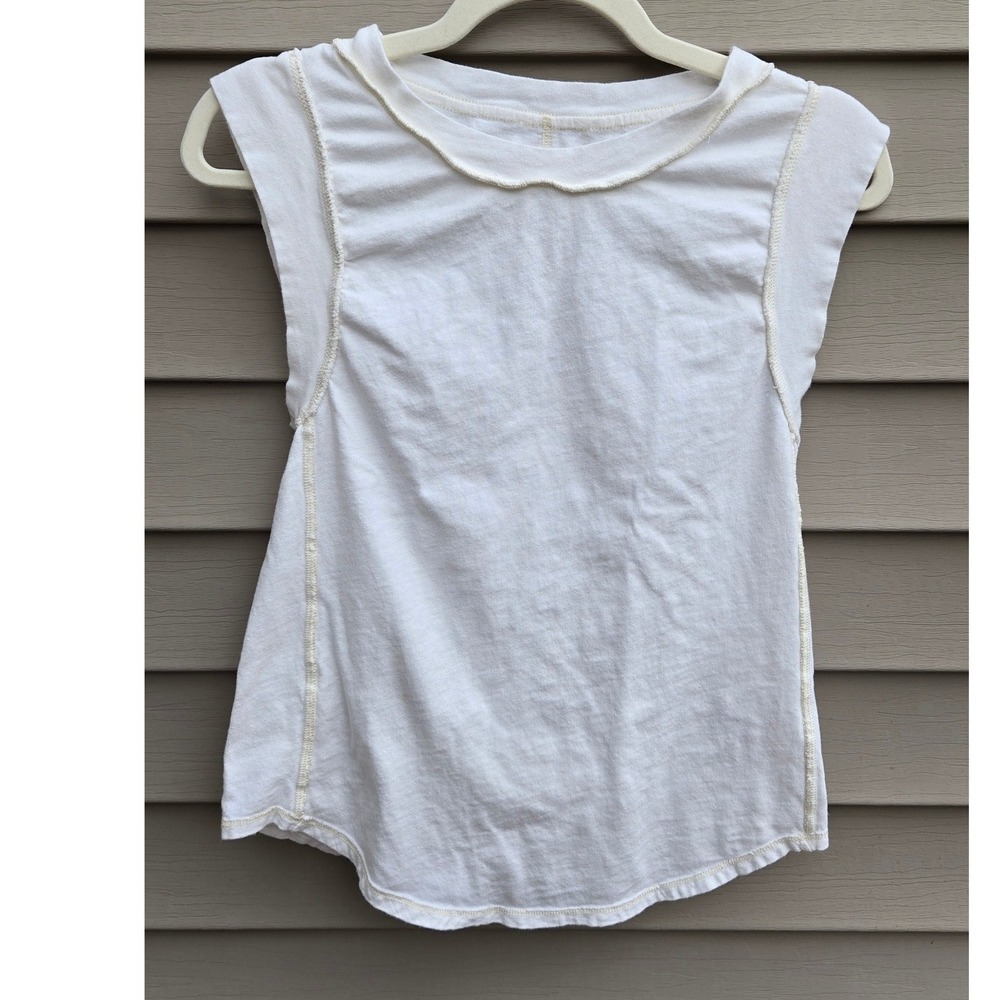 We The Free Free People White Cotton Muscle Tee Sleeveless Exposed Seam Medium